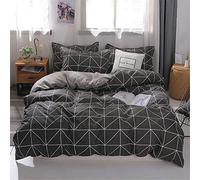 Odot Parures de Lit Adulte 4 Pieces, Housse de Couette, Drap de Lit et 2 Taie d'oreiller Microfibre Polyester Doux Respirant Enfant Filles 1/2 Personnes 220x240 (220 * 240cm,Grille Noire)