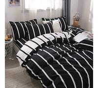 Odot Parures de Lit Adulte 4 Pieces, Housse de Couette, Drap de Lit et 2 Taie d'oreiller Microfibre Polyester Doux Respirant Enfant Filles 1/2 Personnes 220x240 (220 * 240cm,Bandes Noires)