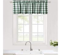 Odot Rideau de Cuisine Court Plaid Texture, Non Rideaux Brise Bise Cuisine Demi Transparent, Rideaux Demi avec Passe Tringle, Décoration de Maison (Vert 1,35x120cm)