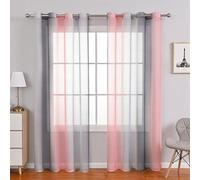 Odot Rideau Voilage Semi Occultant Salon, Dégradé Coloré Rayure Rideaux Voilages avec Oeillets 2 Panneaux Rideaux Voile Semi Transparent Rideau Occultant Fenêtre (Gris + Rose,100x250cm)