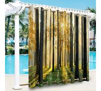 Odot Rideaux D'extérieur Impermeable Rideau Isolant Terrasse, 1 Piece Rideau Pergola Thermique à Double Oeillets Occultant pour Jardin Porche, Imprimés de Forêt (Lumière du Soleil,140x175cm)
