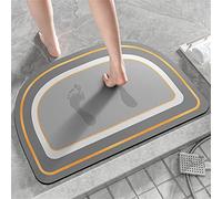 Odot Tapis de Bain Antidérapant, Super Absorbant Tapis Salle De Bain Séchage Rapide Diatomite Entrée Intérieur Tapis pour Cuisine, Chambre, Douche, Baignoire (40x60cm,Gris Clair - Demi-Cercle)