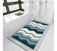 Odot Tapis de Douche Antidérapant, Tapis de Bain avec Trou de Drainage, Bath Mat Baignoire en Luffa PVC Rayures Géométriques, Douche Rapide pour Intérieure et Zones Humides (Aqua,75x100cm)