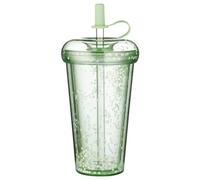 Odoukey Gobelet isolé à double paroi de 420 ml/14, 2 oz avec couvercle et paille, tasse d'eau à paillettes étanche pour les voyages scolaires et de bureau (vert)
