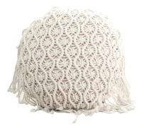 Odoukey Housse de Coussin Ronde en macramé tissée à la Main avec Pompon, Housse de Coussin Boho crème pour lit, canapé et Voiture