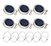 Odoukey Lampe Solaire avec Couvercle de Pot Mason, avec Guirlande Lumineuse de 2m et poignée, Lanterne Suspendue à 20 LED, pour décoration Jardin, lumière Chaude, 6 pièces