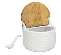 Odoukey Pot à sucre sucrier avec couvercle et cuillère 250 ml pot en céramique lavable à sel pour épices poivre maison cuisine blanc