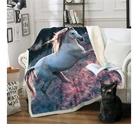 Oduo Couverture Polaire Epaisse Enfant/Adulte, Microfibre Sherpa 3D Douce Moelleuse Chaud en Hiver Multifonctionnelle Couverture pour Canapé-lit Canapé Salon (Cheval de Course,130x150cm)