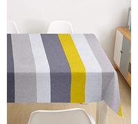 Oduo Nappe Imperméable Polyester Rectangulaire, Nappe imprimée à Rayures Verticales Anti Tache Anti-Poussière Antifouling Lavable et Facile d'entretien Cuisine Fête (Jaune Gris,60x60cm)
