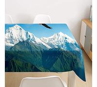Oduo Nappe Imperméable Polyester Rectangulaire, Nappe Imprimée Couleur Montagne Antitache Anti-Moisissure Antifouling Lavable et Facile d'entretien Cuisine Fête (Montagne enneigée,140x260cm)