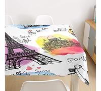 Oduo Nappe Imperméable Polyester Rectangulaire, Nappe imprimée Tour Eiffel Antitache Anti-Moisissure Antifouling Lavable et Facile d'entretien Cuisine Fête (bâtiment célèbre,140x140cm)
