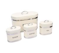 OEBUAFI Boîte à Pain avec 3 Bocaux Hermétiques pour café, Sucre et thé, Kit de Rangement en Fer avec Couvercles Transparents pour Plan de Travail (WHITE)
