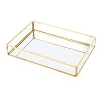 OEBUAFI Boîte de Rangement Cosmétique en Verre avec Cadre en Laiton, Plateau D'organisation de Maquillage de Bijoux Translucide, Boîte D'affichage de Bureau de Grande capacité pour la
