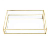 OEBUAFI Boîte de Rangement Cosmétique en Verre avec Cadre en Laiton, Plateau D'organisation de Maquillage de Bijoux Translucide, Boîte D'affichage de Bureau de Grande capacité pour la