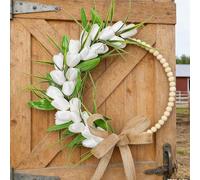 OEBUAFI Couronne Florale en Forme de Cerceau 13,8 Pouces avec Perles en | Design élégant, étanche, facile à accrocher, utilisation polyvalente