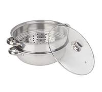 OEBUAFI Cuit Vapeur en Acier Inoxydable, Bain Marie 2 Couches 27 Cm | Acier Inoxydable de qualité Alimentaire, Couvercle en Verre, Panier Vapeur perforé, Poignée Supportant 15 Kg, Base Soudée