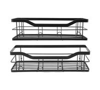 OEBUAFI Étagère de Salle de Bain, Support de Douche, sans Perçage, Montage Mural, Ensemble de 2 avec Cadre en Métal Noir et Porte-Serviettes pour Rangement de Salle de Bain Au-Dessus de