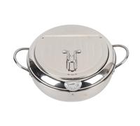 OEBUAFI Marmite Multifonctionnelle en Acier Inoxydable avec Couvercle Thermomètre, égouttoir à Huile, Petite Poêle à Frire pour Frites, Poulet, Cuisine Maison Tempura (24cm)