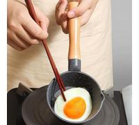 OEBUAFI Mini Poêle à Frire en Pierre Maifan, Conception Profonde pour | Poêle à œufs Antiadhésive, Batterie de Cuisine Portable Compacte, Manche en Bois, Répartition Uniforme de la Chaleur,