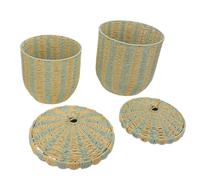 OEBUAFI Panier à Linge en Corde de Papier avec Couvercle, Lot de 2 | Ensemble Comprend Grandes et Petites Tailles Vertes, Couvercle Anti Poussière, Cadre en Fer Robuste, Convient pour Boîte à