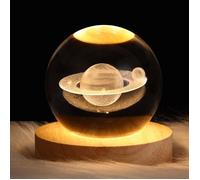 OEMG Veilleuse Boule de Cristal LED 3D Verre avec Base Éclairage en Bois Décoration Cadeau pour Anniversaire Style Voie Lactée 8 cm