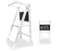 Oemmie Tour d'Observation Montessori, Marche Pied Enfant Pliable, Blanc | Tableau noir à craie, 2 marches, bambou, 50 kg, 90 x 45 x 41 cm, plié 13 cm, dès 2 ans, salle de bain, certifié CE