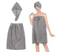 Oemmn Lot de 2 paréos de sauna Rom pour femme avec bonnet de douche - Serviette de sauna en éponge de qualité supérieure - Ajustement idéal pour une expérience de sauna antidérapante - Moelleux et