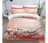 OENISE Housse de Couette 200x200 Patron De Prune Parure de Lit 2 Personnes Ado Fille Enfant 3 Pièces avec Fermeture Éclai et 2 Taie d'oreiller 3D Japon Douce Microfibre Ensemble de Literie