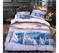 OENISE Housse de Couette 220x240 Adulte Sapins Neige Parure de Lit 2 Personnes Adulte Adolescents 3 Pièces avec Fermeture Éclai et 2 Taie d'oreiller 3D Hiver Microfibre Ensemble de Literie
