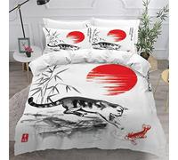 OENISE Housse de Couette 240x260 Adulte Japon 3D Parure de Lit 2 Personnes en Respirante Microfibre Chat du Soleil Linge de Lit 3 Pièces avec Fermeture Éclai et 2 Taie d'oreiller 50x75