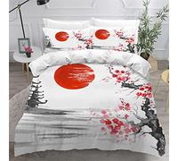 OENISE Housse de Couette 240x260 Adulte Japon 3D Parure de Lit 2 Personnes en Respirante Microfibre Fleurs De Cerisier Linge de Lit 3 Pièces avec Fermeture Éclai et 2 Taie d'oreiller 50x75