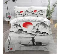 OENISE Parure de Lit 240x260 Adulte Japon Housse de Couette 2 Personne Aquarelle Vintage Adolescents 3D Motif avec Fermeture Éclai Doux Respirant Microfibre 3 Pièces,2 Taies d'oreiller 50x75