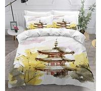 OENISE Parure de Lit 240x260 Adulte Japon Housse de Couette 2 Personne Encre Aquarelle Adolescents 3D Motif avec Fermeture Éclai Doux Respirant Microfibre 3 Pièces,2 Taies d'oreiller 50x75