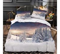 OENISE Paysage d'hiver Housse de Couette 200x200 Enfant Fille Garçon Neige 3D Parure de Lit 2 Personnes en Microfibre Linge de Lit 3 Pièces avec Fermeture Éclai et 2 Taie d'oreiller 50x75