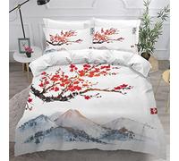 OENISE Sakura Nature Housse de Couette 240x260 Adulte 3D Motif Japon Parure de Lit 2 Personnes en Doux Microfibre Linge de Lit 3 Pièces avec Fermeture Éclai et 2 Taie d'oreiller 50x75