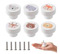OESSUF 6 Pièces Boutons de Tiroir Enfant en Bois, 35mm Rond Boutons d'armoire pour la Chambre, Armoire Poignée en Bois Bouton de Porte Blanc pour les Enfants avec Vis