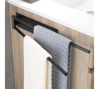 OETAMS Porte Serviette Salle De Bain sans Percage, Pivotant à 180° Porte Serviette Adhesif Double Porte Serviette Acier Inoxydable Mural, Porte Serviettes pour Cuisine, Noir
