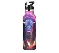 Oeuvre D'aquarelle De Bison Violet Cool Bouteille d'eau pour Enfants en Acier Inoxydable,Gobelet Isotherme Sous Vide pour Filles Garçons