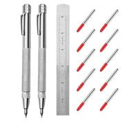 Ofasixx Lot de 2 traceurs en carbure de tungstène avec 10 pointes de rechange et 1 règle, outil de traçage en métal avec clip et aimant, stylo de gravure idéal pour carrelage, verre, bois, céramique,