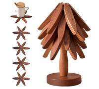 OFCTE Dessous de Plat en Bois de Noyer, 4 Dessous de Plat Pliables + 1 Support de Rangement, pour Plats Chauds, casseroles, Bols