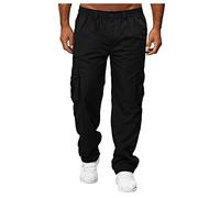 ofeirhz Pantalon cargo pour homme - Pantalon de travail noir - Coupe ample - Pantalon de travail robuste - Plusieurs poches - Taille élastique - Pantalon droit - Pantalon de bureau, Noir , M