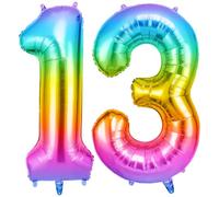 OFFCUP Ballon d'Anniversaire 13 Ans Arc-en-ciel, Foil Ballon Numéro Chiffre 101cm, Gonflable Hélium, Deco Anniversaire 13 Ans Grand Ballons pour Fête Party Mariage