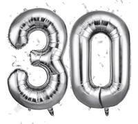 OFFCUP Ballon d'Anniversaire 30 Ans Argent, Foil Ballon Numéro Chiffre 101cm, Gonflable Hélium, Deco Anniversaire 30 Ans Grand Ballons pour Fête Party Mariage