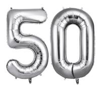 OFFCUP Ballon d'Anniversaire 50 Ans Argent, Foil Ballon Numéro Chiffre 101cm, Gonflable Hélium, Deco Anniversaire 50 Ans Grand Ballons pour Fête Party Mariage
