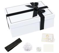 OFFCUP Boîte Cadeau Anniversaire Marriage, Emballage Cadeaus Pliable avec Ruban, Raphia et Carte 25x18x8.5 cm, Boîte Cadeau Vide avec Couvercles pour Valentin Thanksgiving Halloween, Blanc