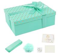 OFFCUP Boîte Cadeau Anniversaire Marriage, Emballage Cadeaus Pliable avec Ruban, Raphia et Carte 25x18x8.5 cm, Boîte Cadeau Vide avec Couvercles pour Valentin Thanksgiving Halloween, À Pois Vert