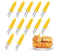 OFFCUP Brochettes de Maïs, 12pcs BBQ Brochettes Epis Maïs, Supports d'épis de Maïs en Acier Inoxydable Jaune Cuisine Fourchettes à Fruit pour Barbecue de Viande de Fruits au Maïs
