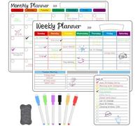 OFFCUP Calendrier Magnétique pour Frigo, 3 Planning Magnetique, Tableau Blanc Mensuel Semainier Effaçable, 6 Marqueurs et 1 Gomme pour Planification Tâches Menus Projets Études Planificateur Repas
