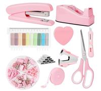 OFFCUP Ensemble de Fournitures de Bureau, Kit d'accessoires de Bureau, Distributeur de Ruban Adhésif, Dissolvant d'agrafes, Agrafeuse avec Agrafes, Ciseaux, Notes Autocollantes pour Maison L'éCole