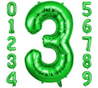 OFFCUP Foil Ballon Chiffre 3 Vert, Ballon 101cm, Gonflable Hélium